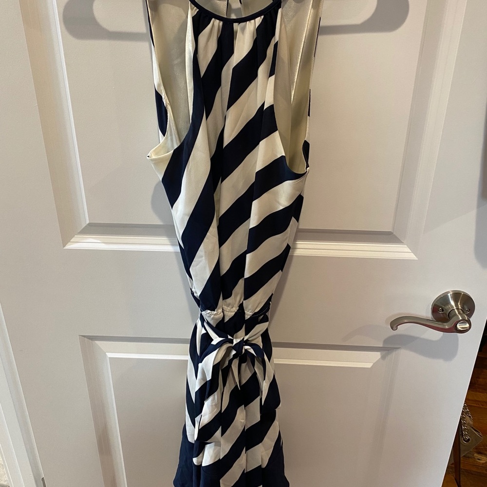 Navy blue and white chevron dress